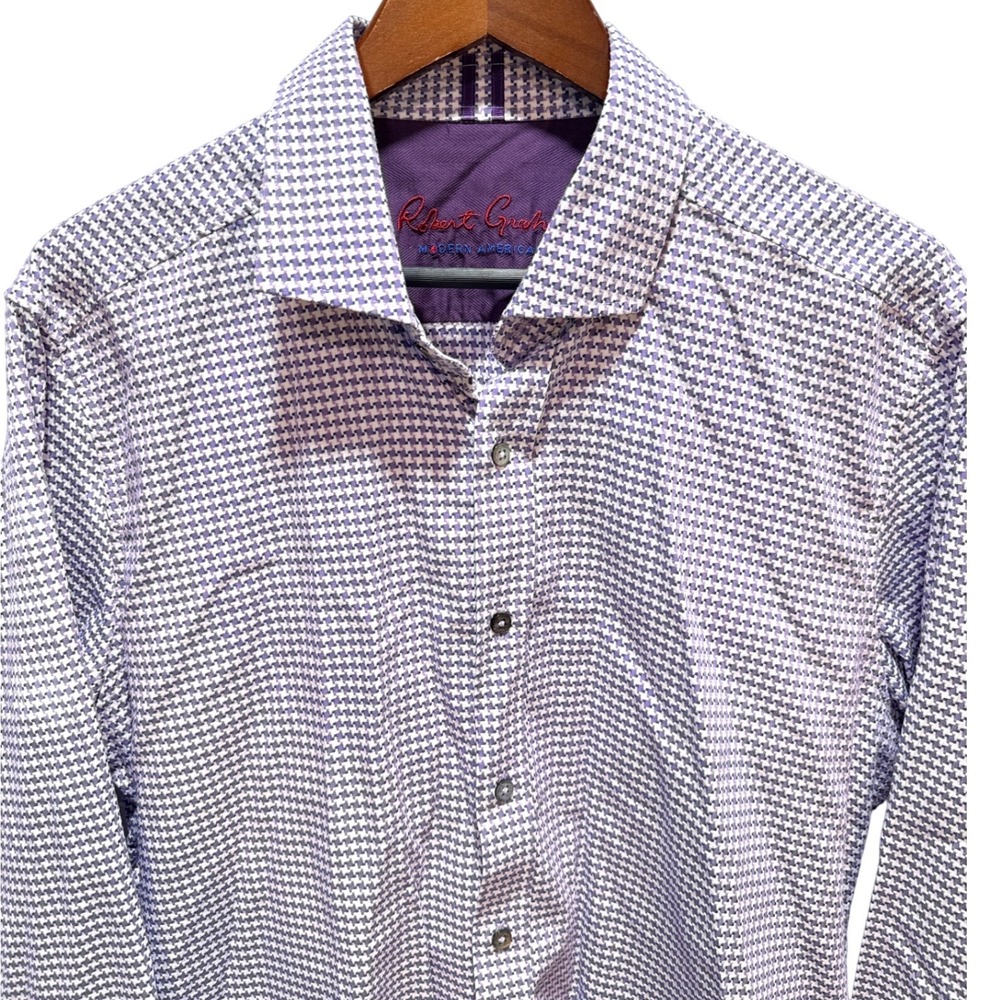 Robert Graham Mens XL Modern American Button Down Shirt Purple Houndstooth Check